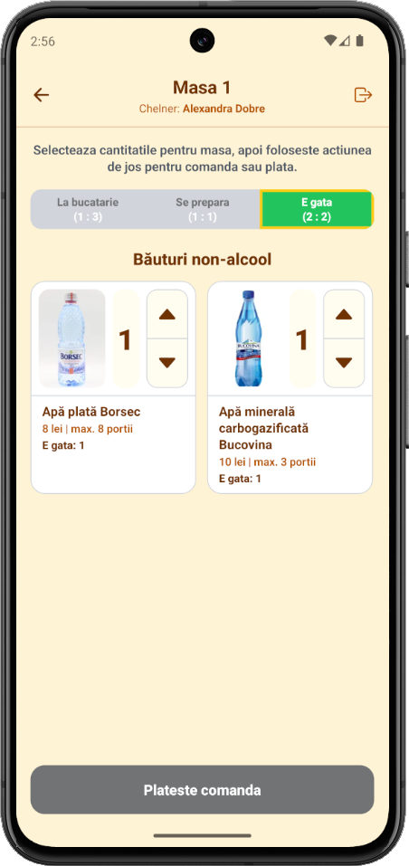 Aplicația pentru restaurant: Comandă pregătită
