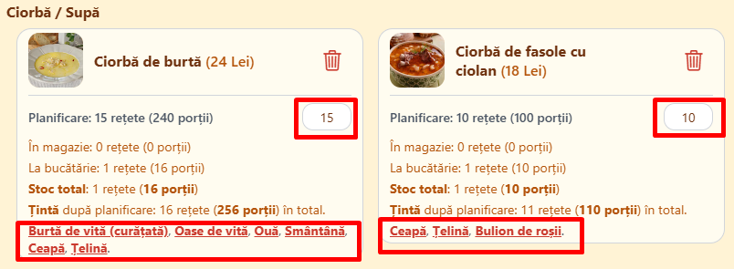 Aplicația pentru restaurant: Rețete după planificare