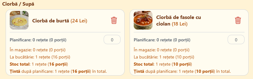 Aplicația pentru restaurant: Rețete înainte de planificare