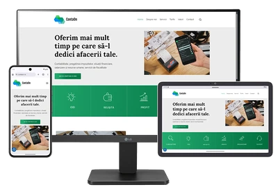 Site-ul ContaOn prezentat pe monitor, tabletă și telefon